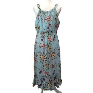 Floral Print Sleeveless Maxi Dress With Elastic Waist In Light Blue Size Large